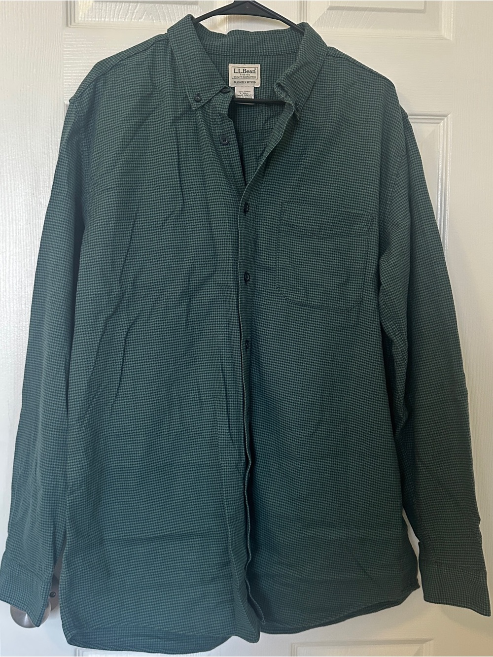 L.L. Bean Men's Dark Green Houndstooth Button-Front Shirt Jacket Cotton Outdoor